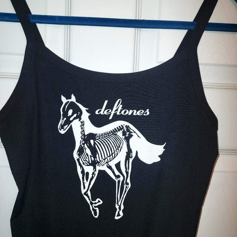 Deftones Tank Top White Pony Glitter Design Skeleton Horse Deftones Shirt